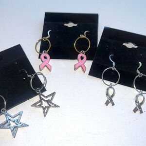 ♦️ 3 pair Pink‎ Ribbon and Star Earrings Set